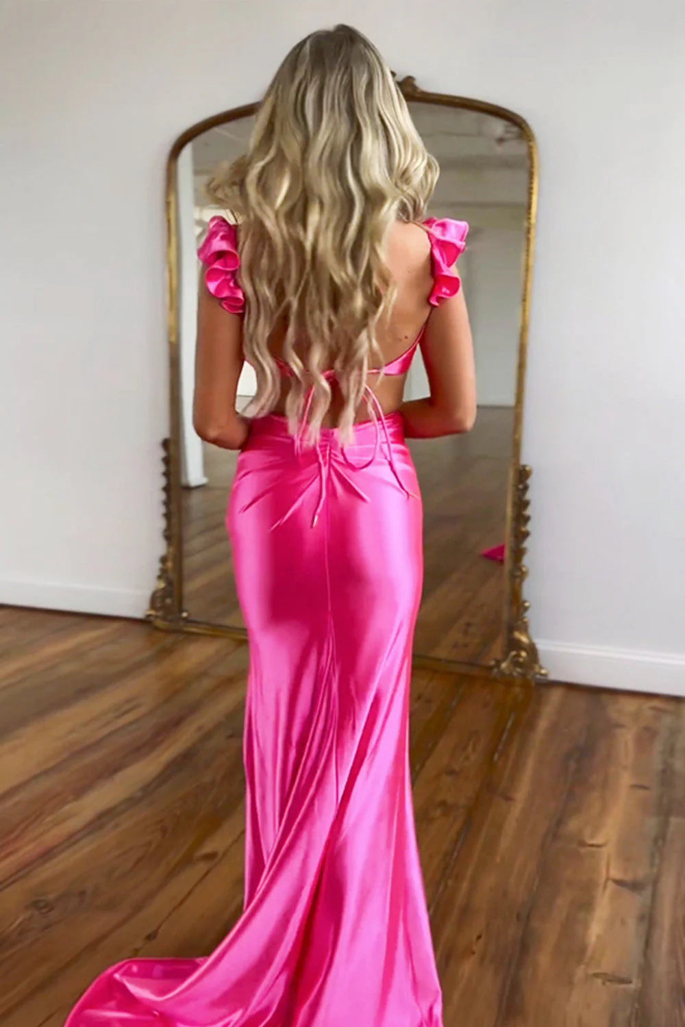 Cute Stylish Mermaid Waist Hollow Long Satin Prom Dress with Flower