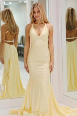 Elegant Spaghetti Strap V-Neck Prom Dresses Satin Mermaid Evening Dress