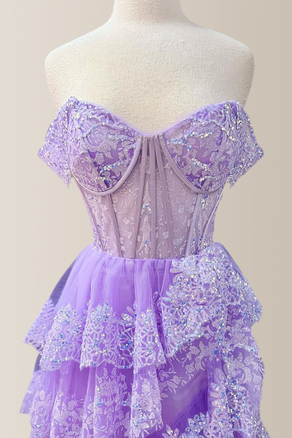 Glitter Purple A-Line Off The Shoulder Long Tulle Prom Dress with Appliques