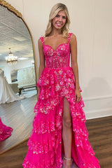 Gorgeous Glitter A-Line Off The Shoulder Long Tiered Sequin Prom Dress With Slit