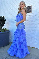 Gorgeous Glitter Mermaid Spaghetti Straps Prom Dress With Ruffle Skirt