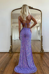 Gorgeous Sparkly Open Back Long Sequin Prom Party Dress