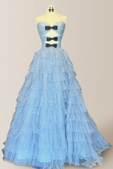 Lovely Light Blue A-Line Sweetheart Long Polka Dot Tulle Prom Dress