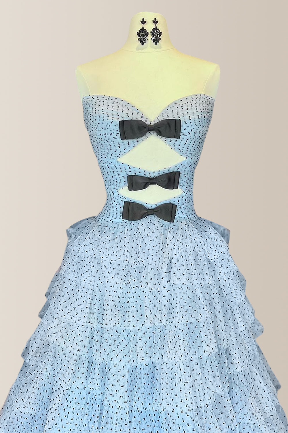 Lovely Light Blue A-Line Sweetheart Long Polka Dot Tulle Prom Dress