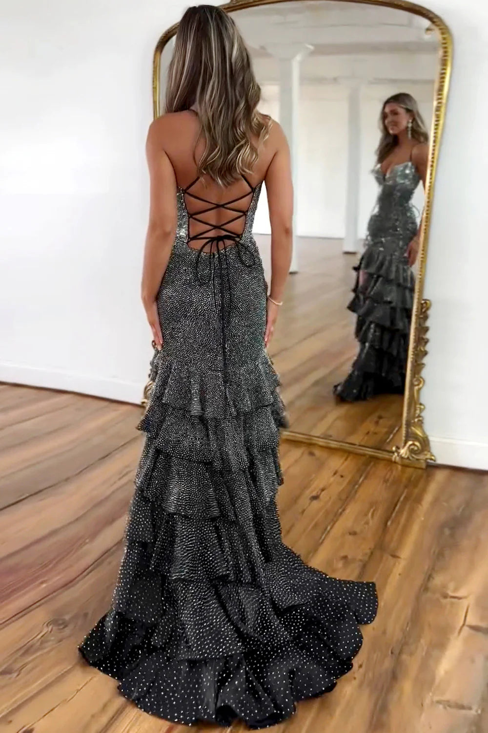 Luxurious Black Mermaid Lace Up Long Beaded Prom Dress with Slit