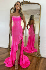 Gorgeous Sparkly Mermaid Strapless Lace Up Long Beaded Prom Dress