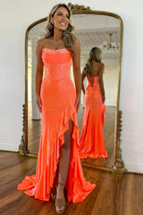 Gorgeous Sparkly Mermaid Strapless Lace Up Long Beaded Prom Dress