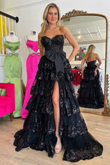 Luxurious Sweetheart A-Line Layered Prom Dress with Sequined Appliques