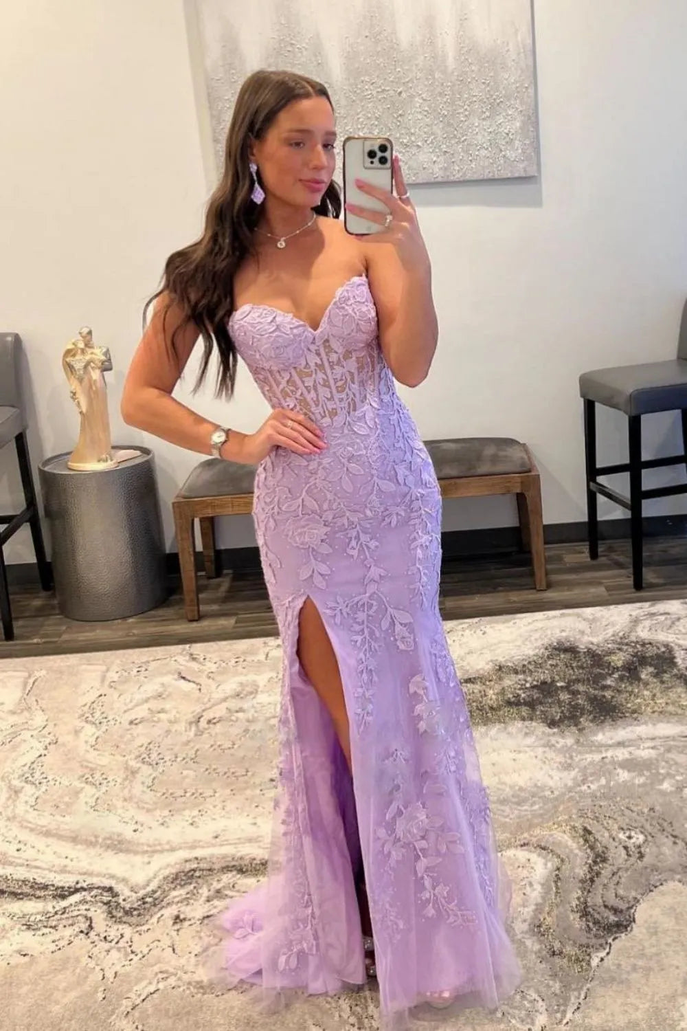 Mermaid Sweetheart Long Lace Corset Prom Dress with Slit