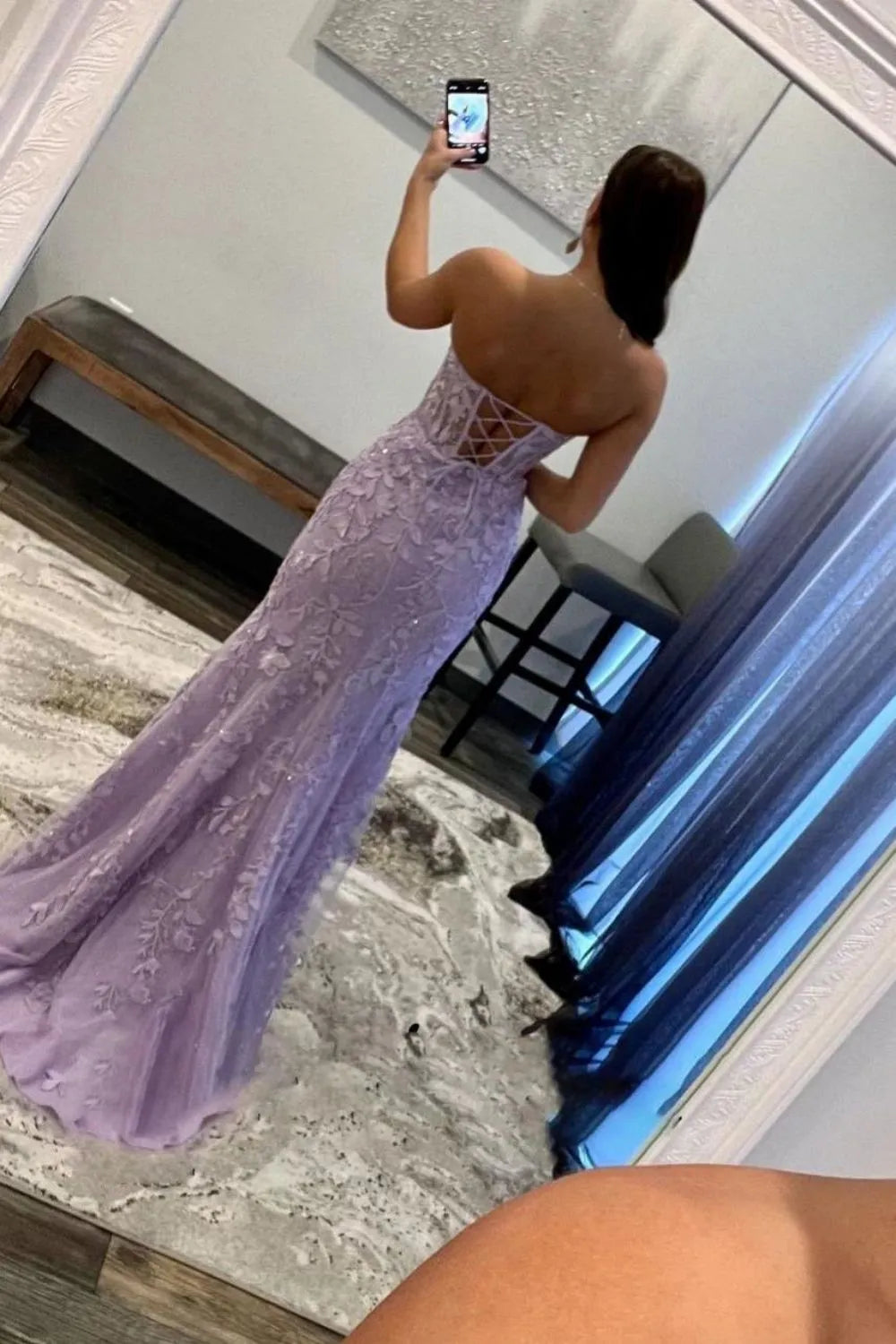 Mermaid Sweetheart Long Lace Corset Prom Dress with Slit