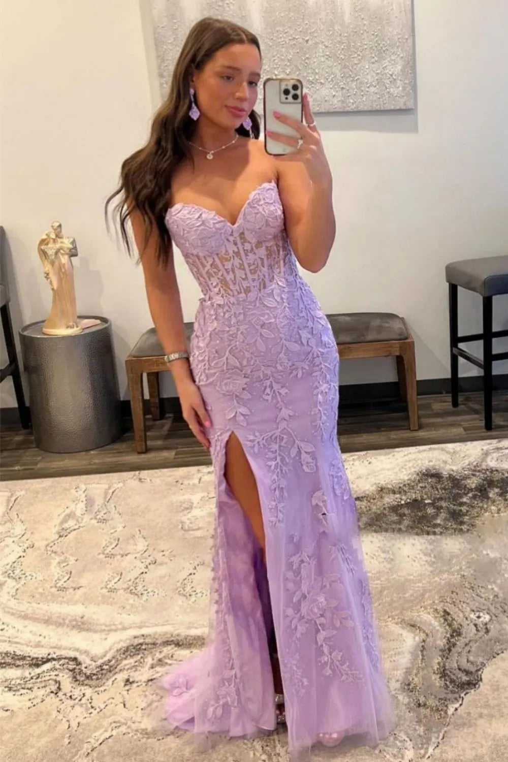 Mermaid Sweetheart Long Lace Corset Prom Dress with Slit