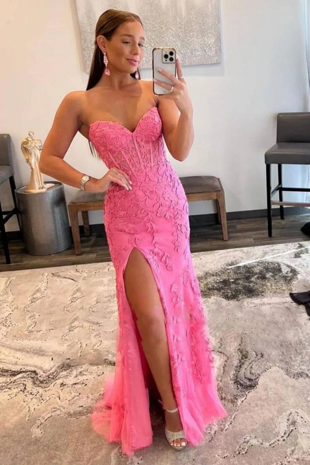 Mermaid Sweetheart Long Lace Corset Prom Dress with Slit