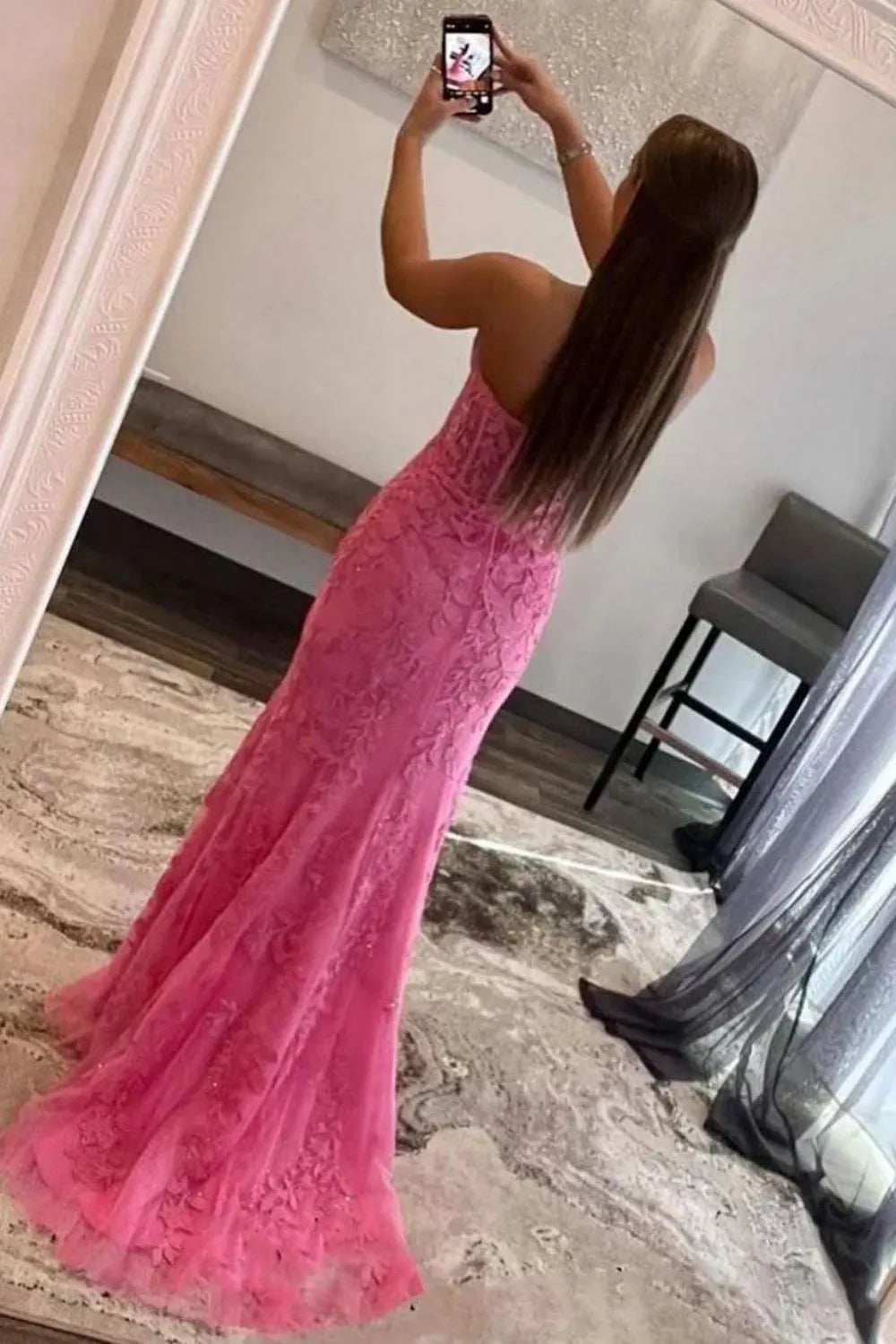 Mermaid Sweetheart Long Lace Corset Prom Dress with Slit