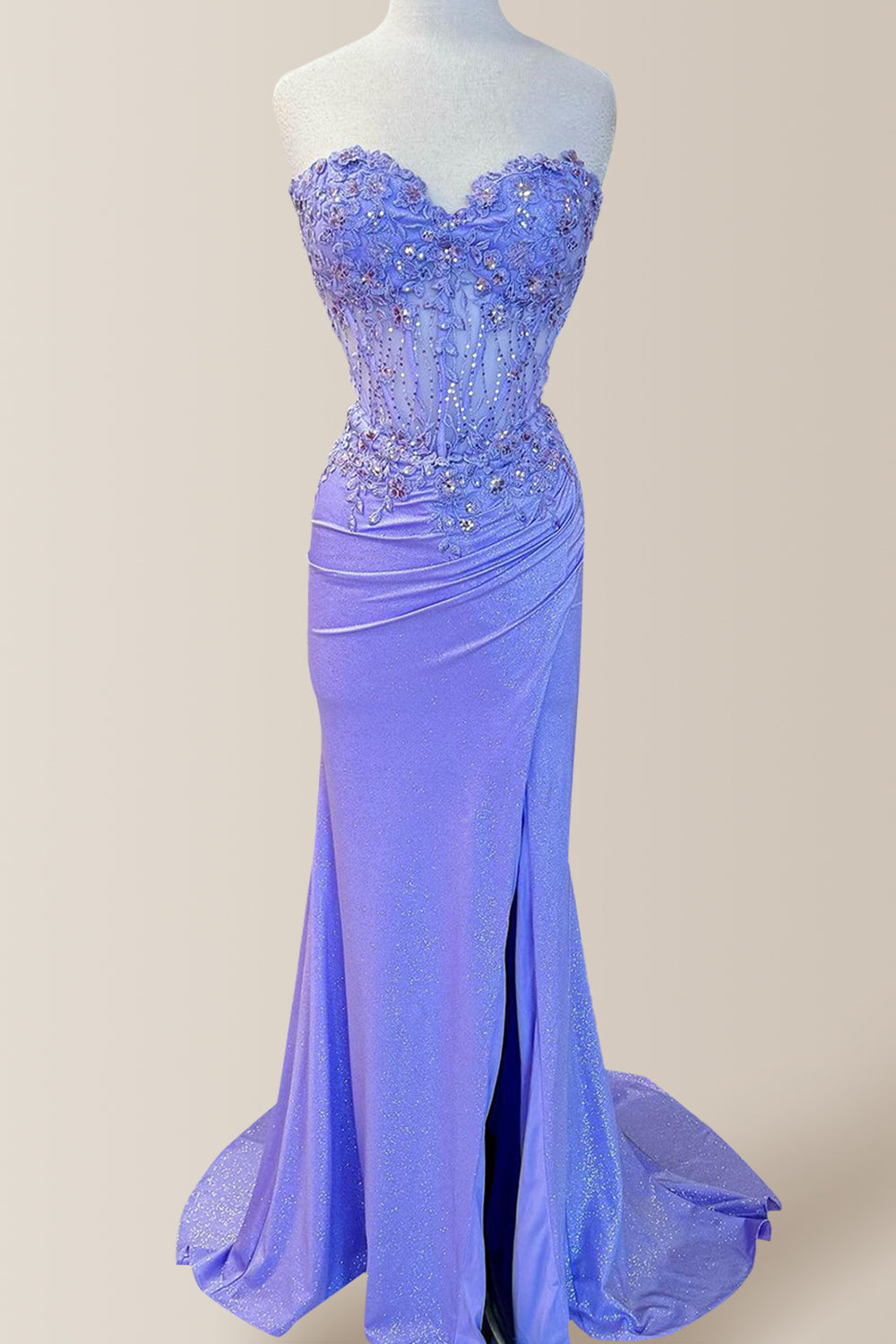 Purple Mermaid Sweetheart Long Prom Dress with Appliques and Sequin