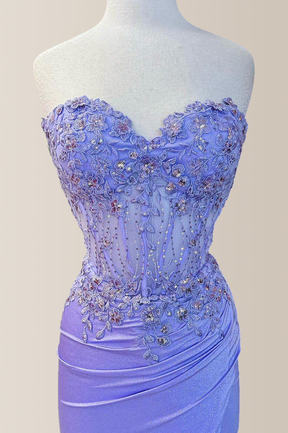 Purple Mermaid Sweetheart Long Prom Dress with Appliques and Sequin