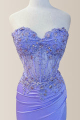 Purple Mermaid Sweetheart Long Prom Dress with Appliques and Sequin