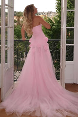 Romantic Pink Mermaid Sweetheart Long Prom Dress with 3D Flowers and Slit