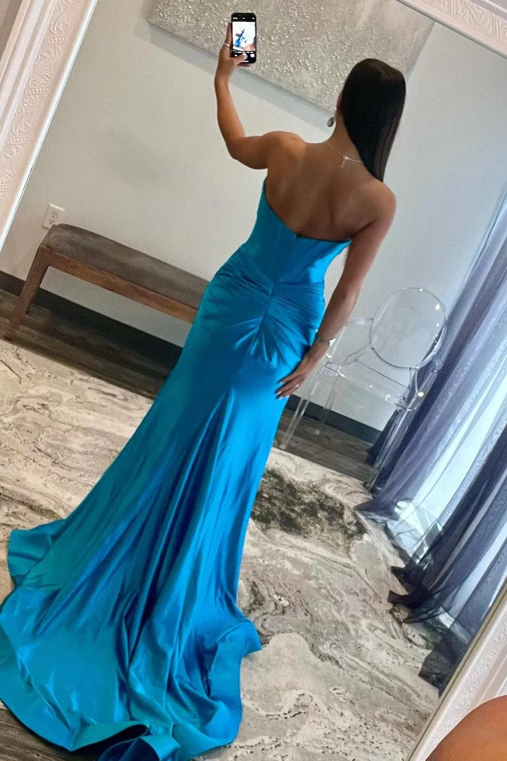 Satin Mermaid Sweetheart Zipper Back Long Prom Dress With Split