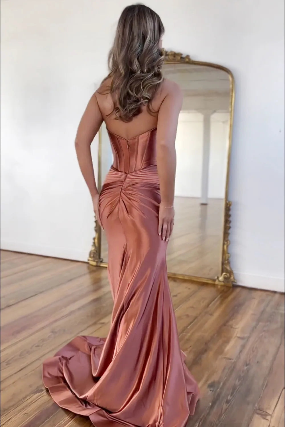 Satin Mermaid Sweetheart Zipper Back Long Prom Dress With Split