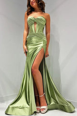 Satin Mermaid Sweetheart Zipper Back Long Prom Dress With Split