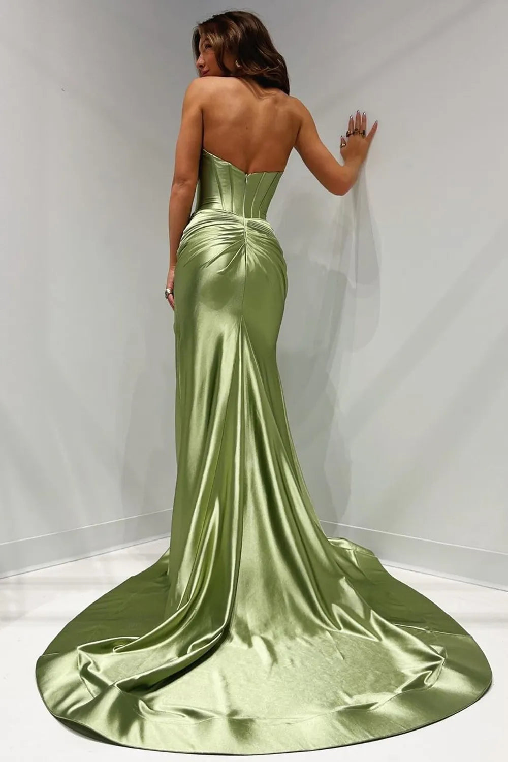 Satin Mermaid Sweetheart Zipper Back Long Prom Dress With Split