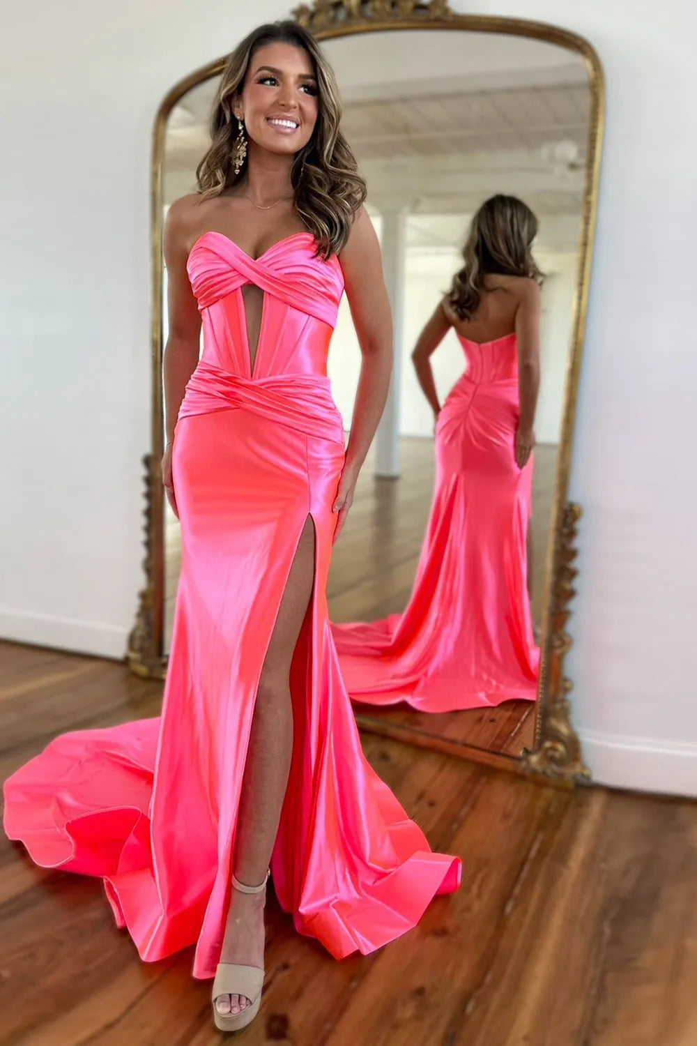 Satin Mermaid Sweetheart Zipper Back Long Prom Dress With Split