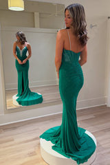 Sexy Green Spaghetti Straps Mermaid Beaded Prom Dress with Front Slit