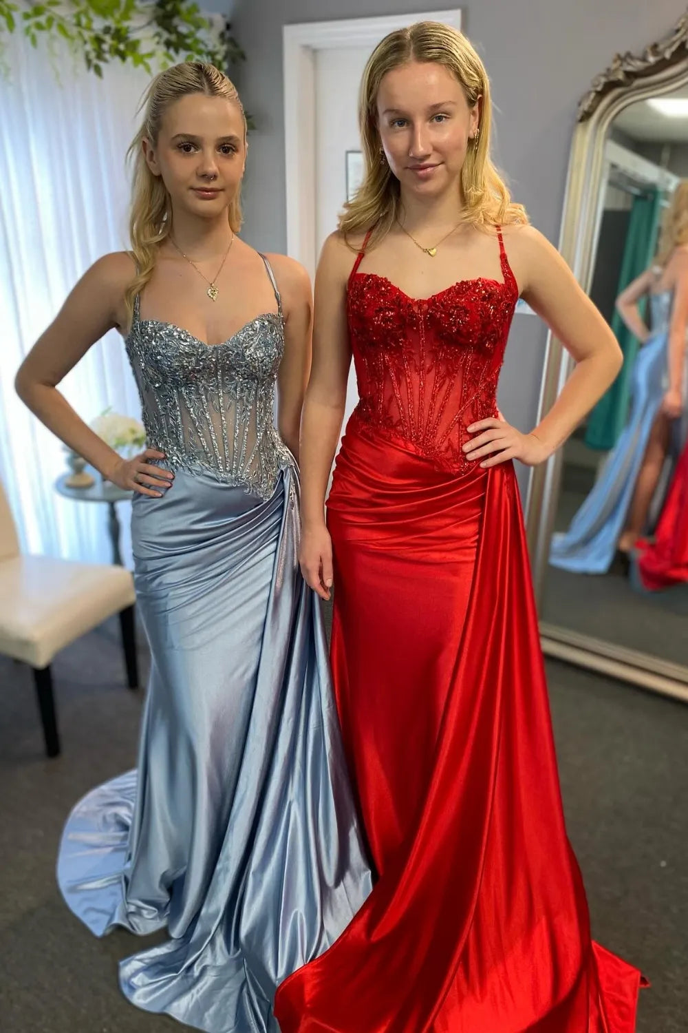 Sexy Mermaid Spaghetti Straps Long Glitter Prom Dress with High Slit