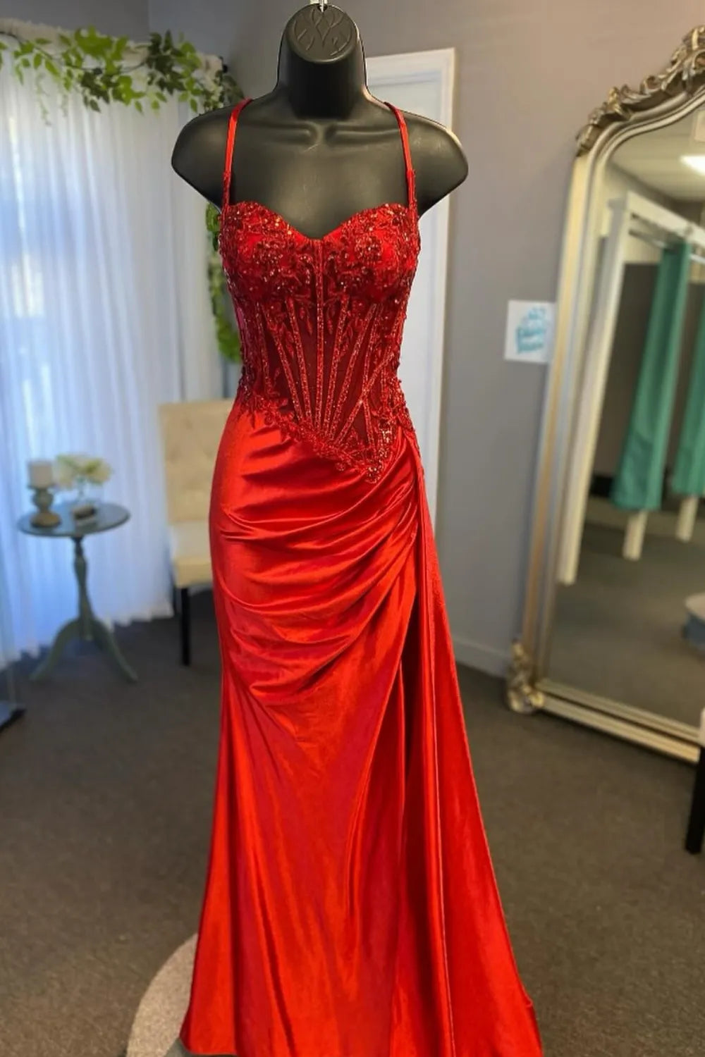 Sexy Mermaid Spaghetti Straps Long Glitter Prom Dress with High Slit