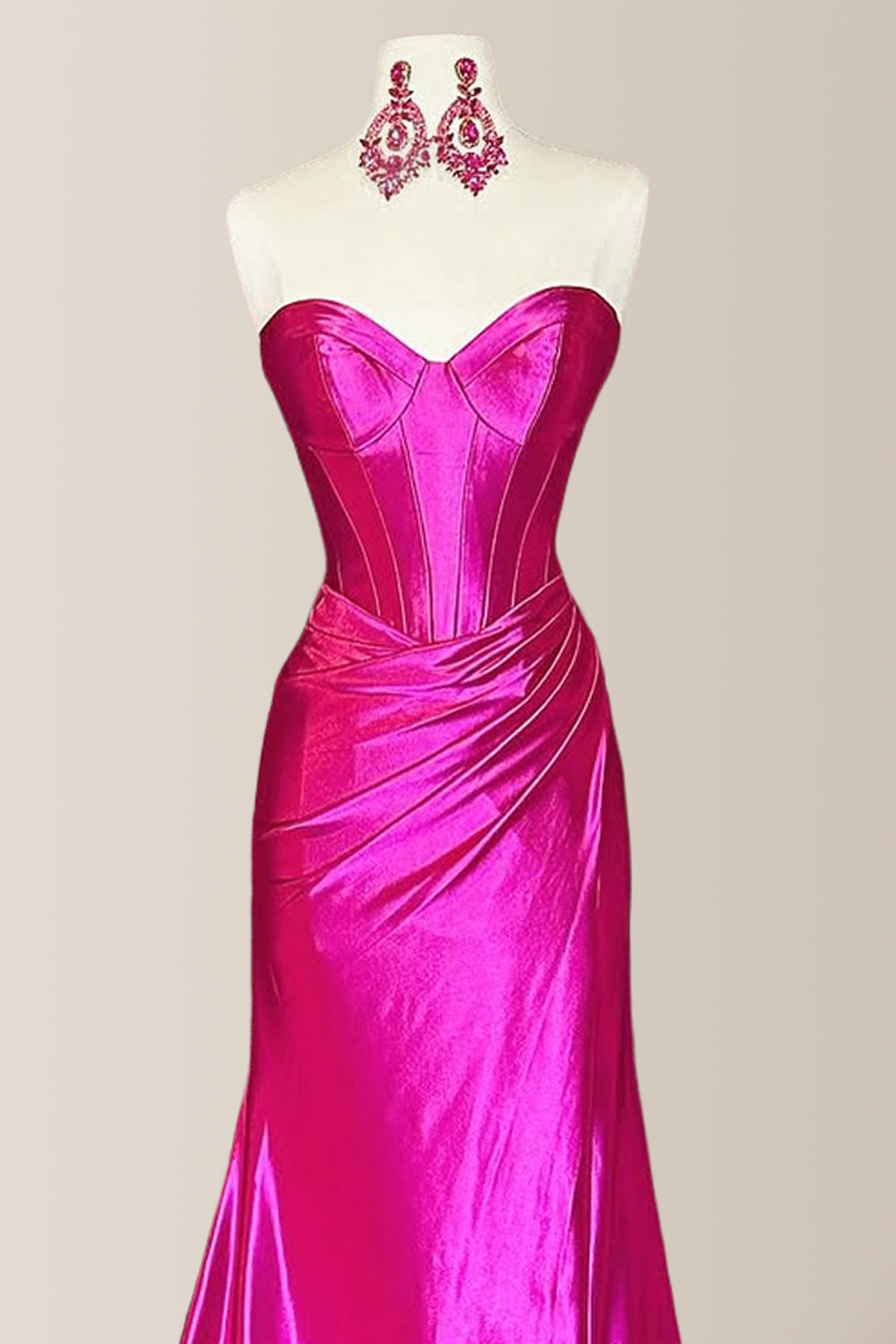 Simple Hot Pink Mermaid Sweetheart Long Satin Prom Party Dress