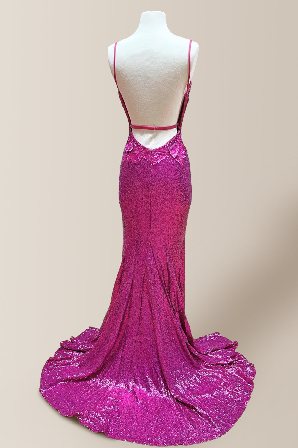 Sparkly Sequin Mermaid Spaghetti Straps Backless Prom Dress with Slit