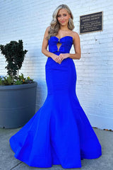 Stylish Royal Blue Mermaid Sweetheart Long Satin Prom Dress With Bow-knot